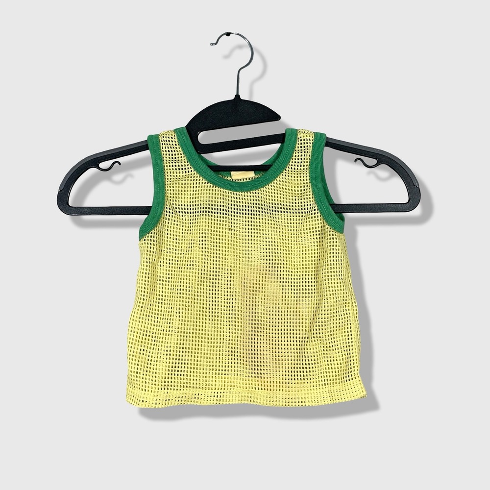 Toddle Time JCPenney Mesh Tank Top Kids 3T Yellow Green Vintage Sporty